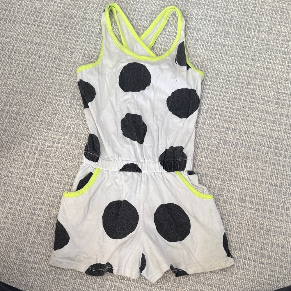 Chic Kids Romper with Black Dots and Neon Accents